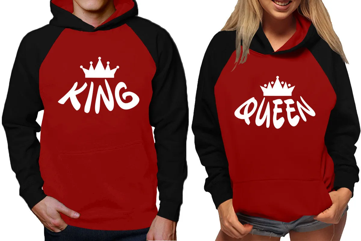 King Queen Couple Matching Hoodies, Matching Contrast Raglan Hoodies