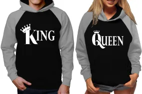 King Queen Couple Matching Hoodies, Matching Contrast Raglan Hoodies