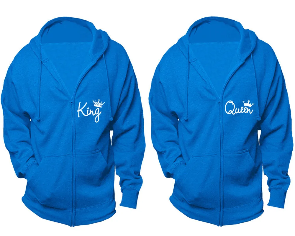 King Queen Couple Matching Zip Up Hoodies