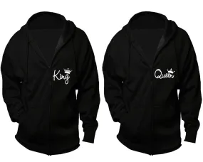 King Queen Couple Matching Zip Up Hoodies