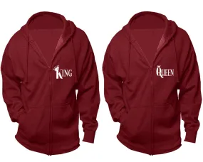 King Queen Couple Matching Zip Up Hoodies