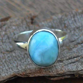 Larimar Gemstone Ring -Dominican Larimar Ring -925 Sterling Silver and Larimar Ring -Genuine Larimar -Oval Cab Larimar Bezel Ring Jewelry, Dominican Larimar Jewelry, Nickel Free