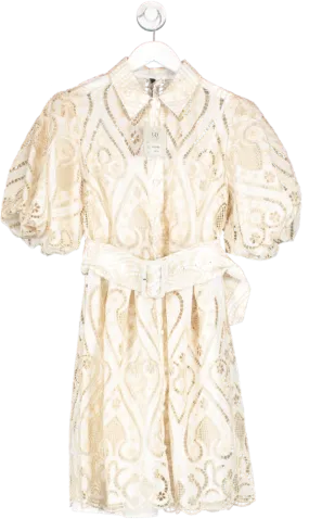 Law & Co Ivory / Beige Golden Days Broderie Puff Sleeve Creation Dress UK M