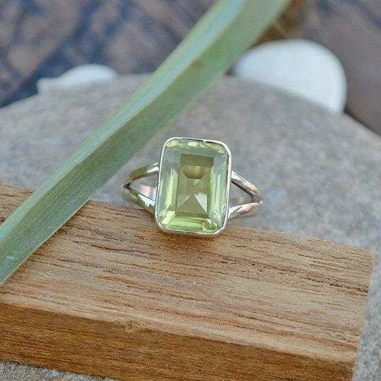 Lemon Quartz Ring - 925 Sterling Silver Ring - Cushion Cut Birthstone Ring, Lemon Quartz Jewelry, Nickel Free