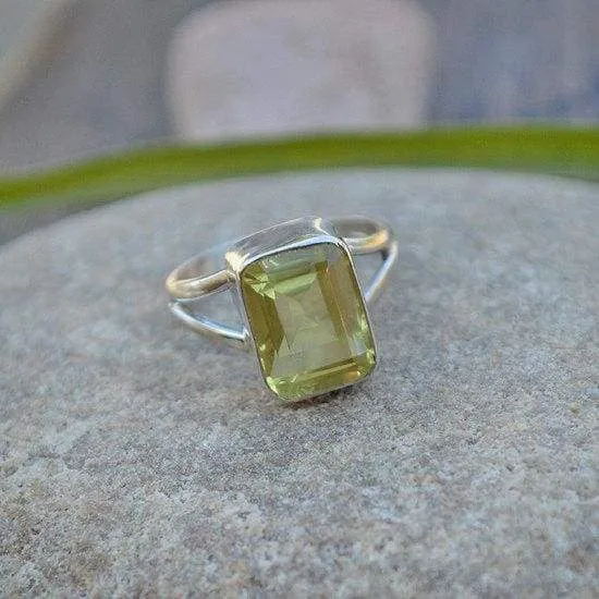 Lemon Quartz Ring - 925 Sterling Silver Ring - Cushion Cut Birthstone Ring, Lemon Quartz Jewelry, Nickel Free