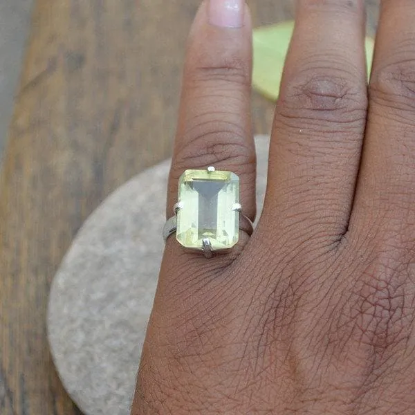 Lemon Quartz Ring - 925 Sterling Silver Ring - Prong Set Ring, Solitaire Lemon Ring, Gift Ring, Lemon Quartz Jewelry, Nickel Free