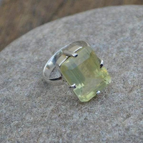 Lemon Quartz Ring - 925 Sterling Silver Ring - Prong Set Ring, Solitaire Lemon Ring, Gift Ring, Lemon Quartz Jewelry, Nickel Free