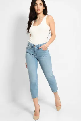 Light Blue Mid-Rise Super Skinny Cropped Jeans