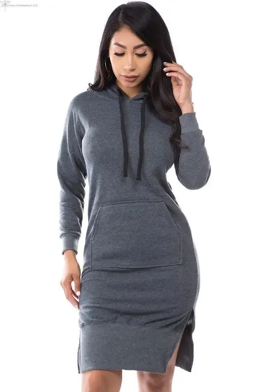 Long Sleeve Sweatshirt Dress Charcoal