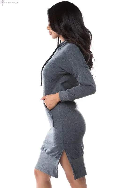 Long Sleeve Sweatshirt Dress Charcoal