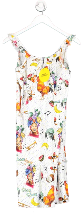 Maison Mangostan White Salsa Cubana Print Dress 12 Years