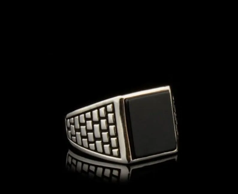 Mens Black Onyx Ring, Mens Jewelry, Silver Square Onyx Ring, Minimalist Signet Ring, Classic Gemstone Jewelry