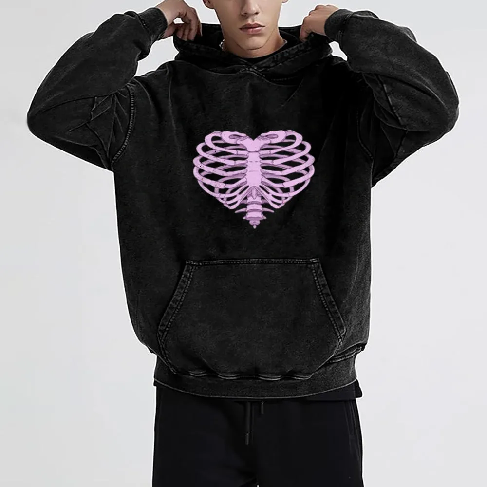 Mens Vintage Heart Skeleton Hoodies