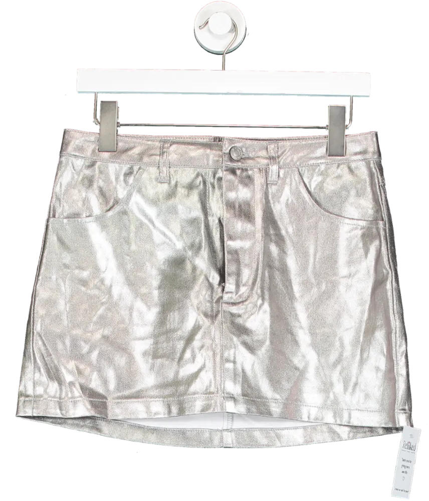 Meshki Metallic Carlie - Silver Coated Mini Skirt UK S