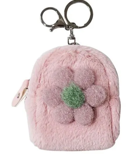 Mini Fluffy Backpack Style Key Chain Coin Purse Pouch Cash Bag Small Wallets Wallet Bags