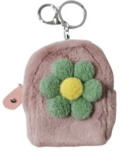 Mini Fluffy Backpack Style Key Chain Coin Purse Pouch Cash Bag Small Wallets Wallet Bags