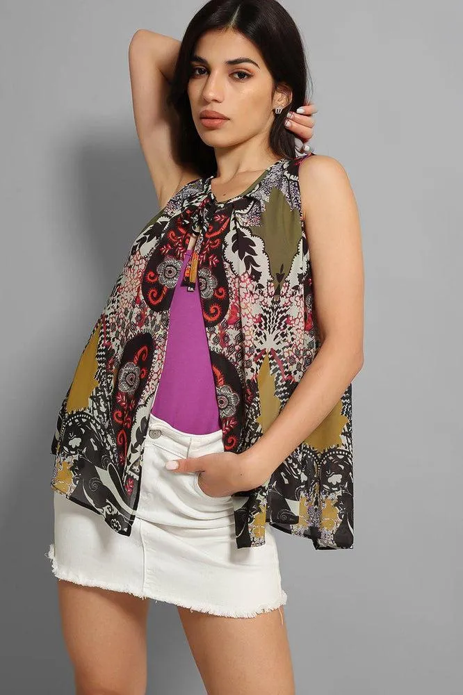 Multicolour Paisley Print 2-in-1 Overlay Top