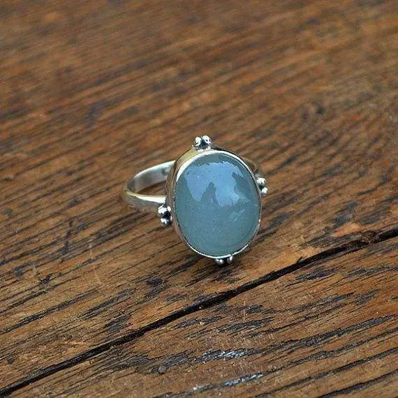 Natural Aquamarine Gemstone Aquamarine Cabochon Ring, Sterling Silver Ring, Aquamarine Jewelry, Nickel Free