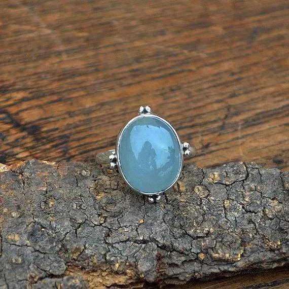 Natural Aquamarine Gemstone Aquamarine Cabochon Ring, Sterling Silver Ring, Aquamarine Jewelry, Nickel Free