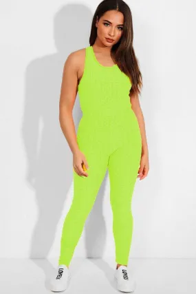 Neon Yellow Ruched Tank Top And Leggings 2 Piece Tracksuit