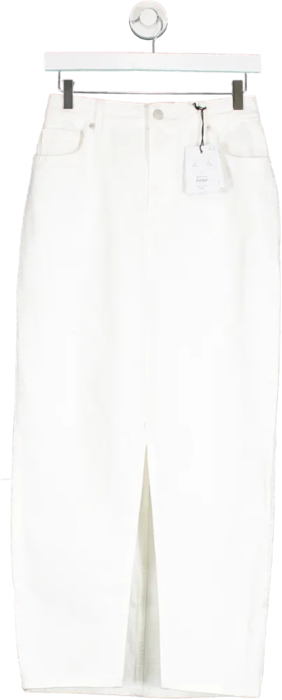 New Look White Denim Midaxi Skirt UK 8