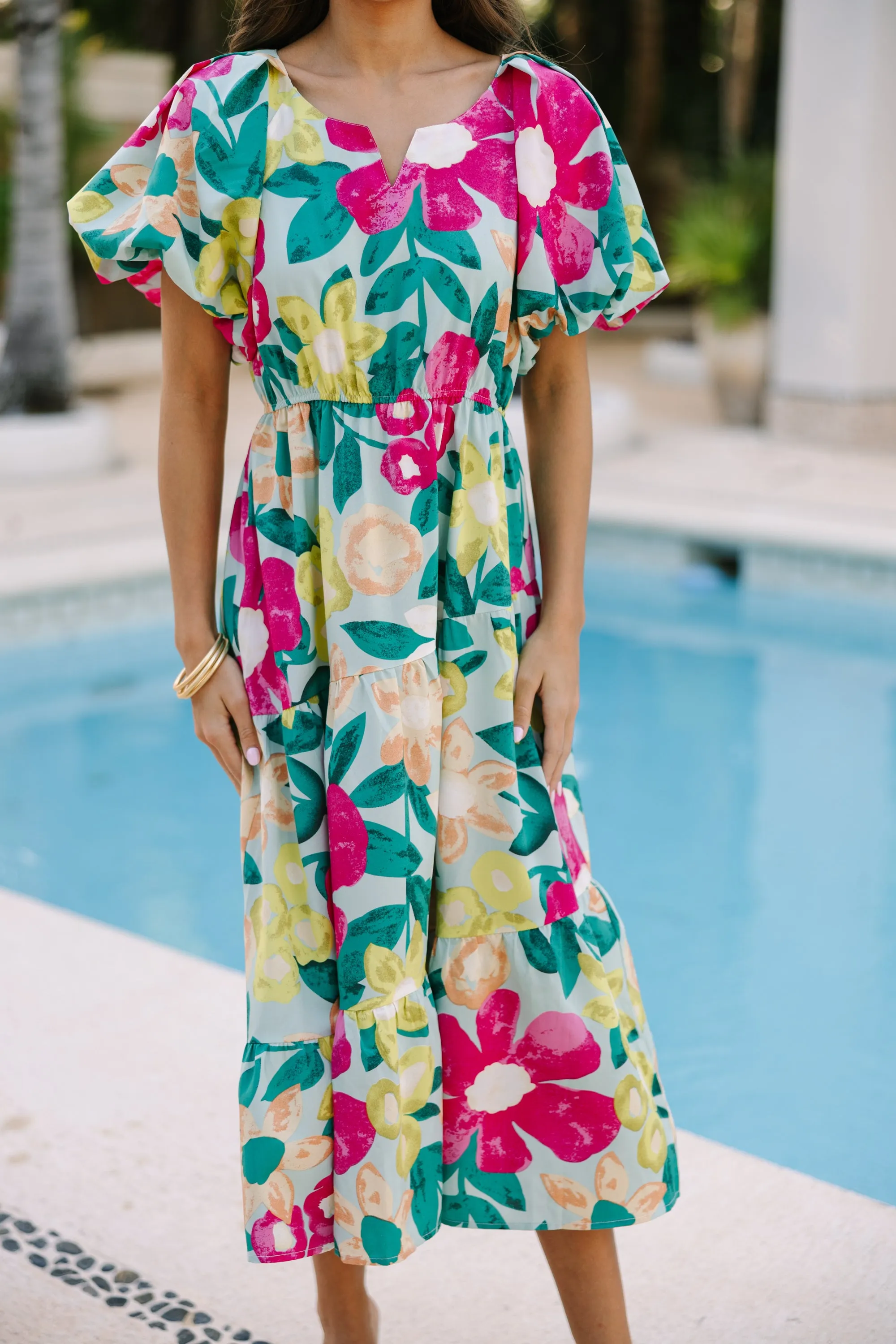 Odds Are In Your Favor Mint Green Floral Midi Dress