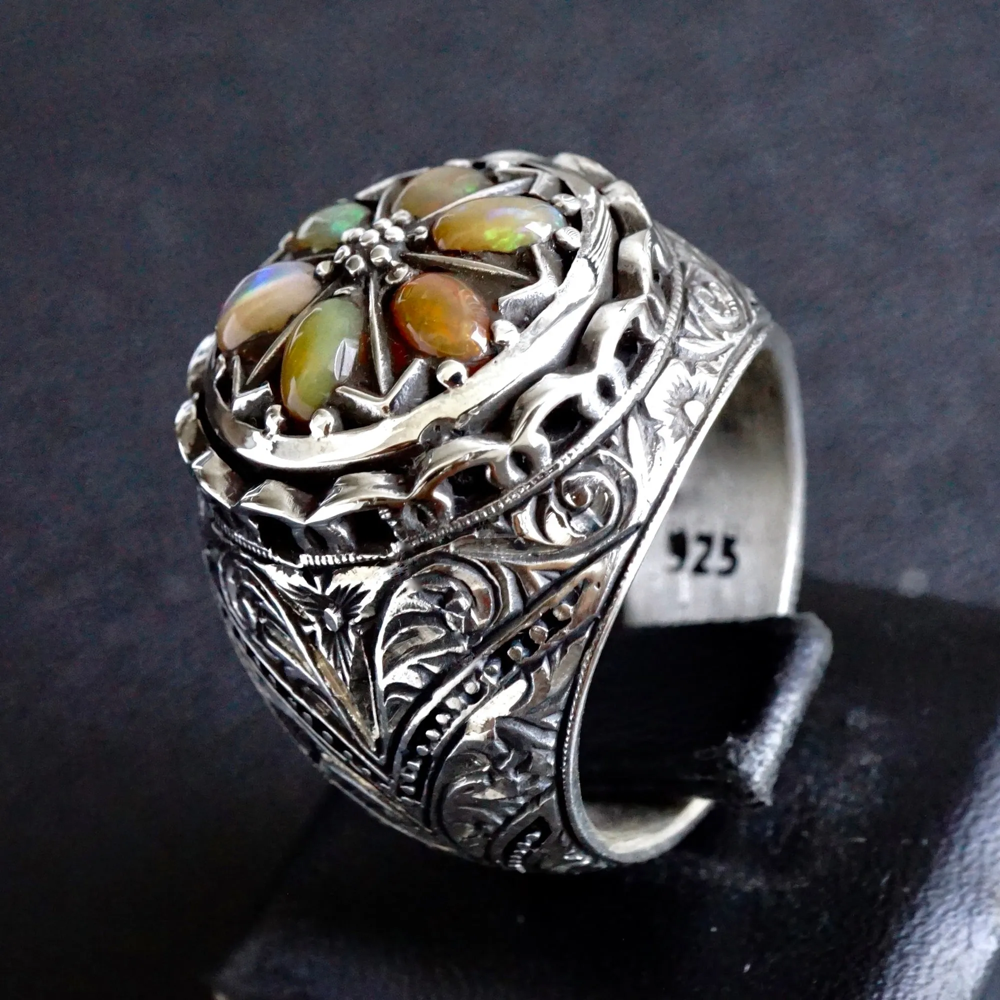 Opal Ring Unique Handmade Artisan Jewelry Solid Sterling Silver