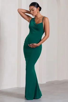 Phantasy | Bottle Green Maternity Cowl Neck Maxi Dress