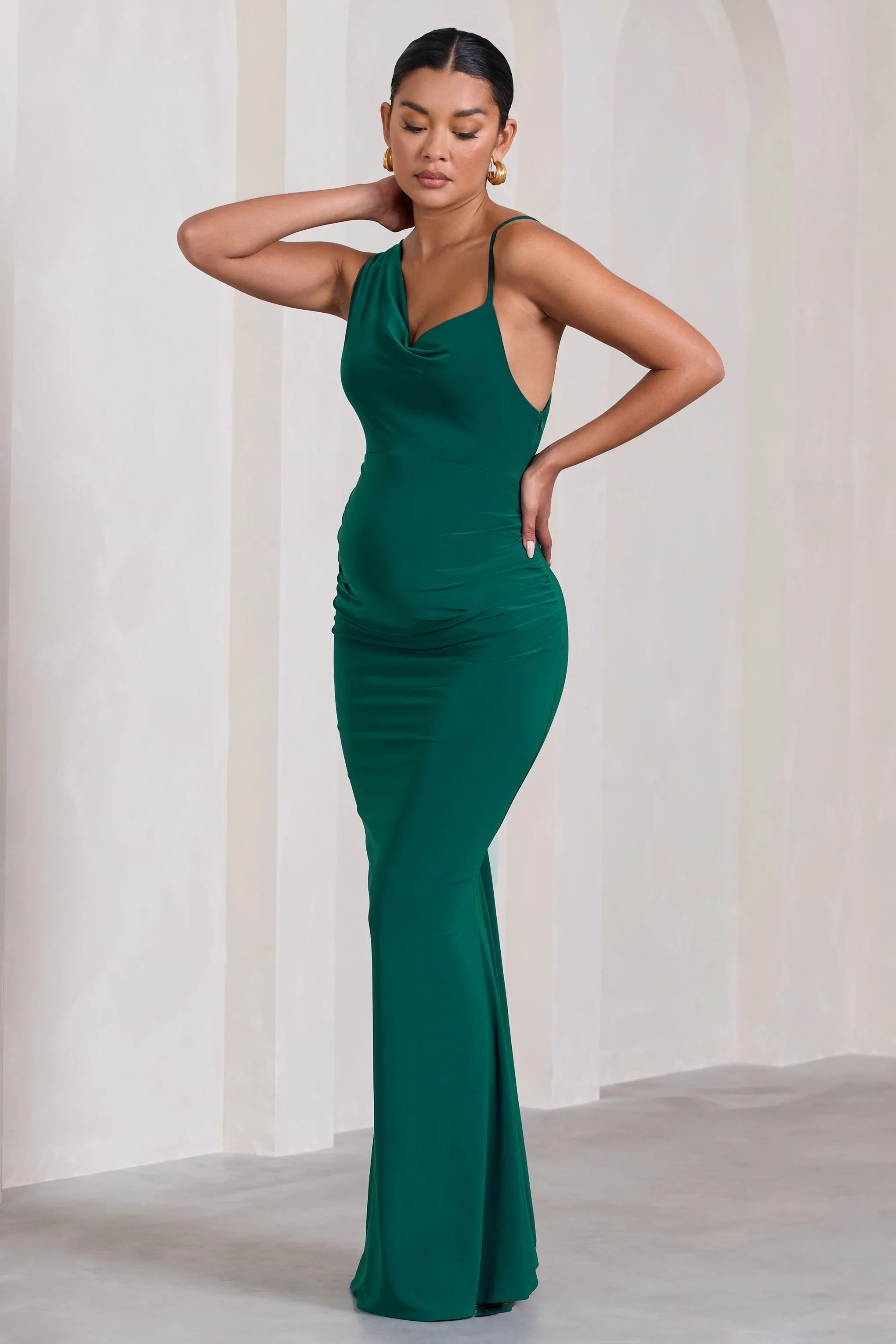 Phantasy | Bottle Green Maternity Cowl Neck Maxi Dress