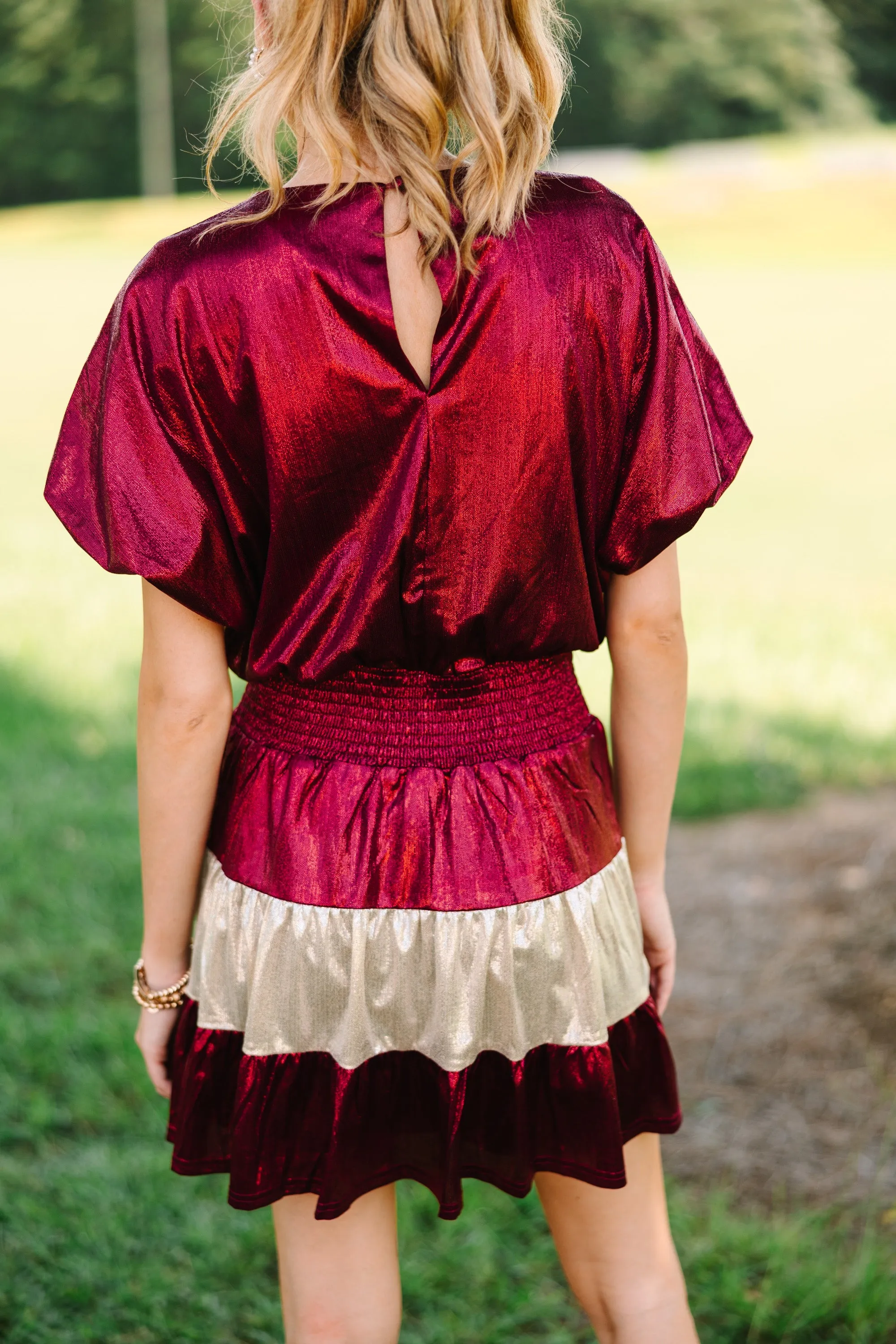 Play Your Game Crimson Red Colorblock Dress