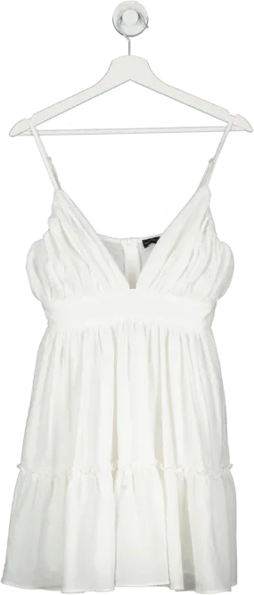 PrettyLittleThing White Frill Hem Mini Dress UK 8