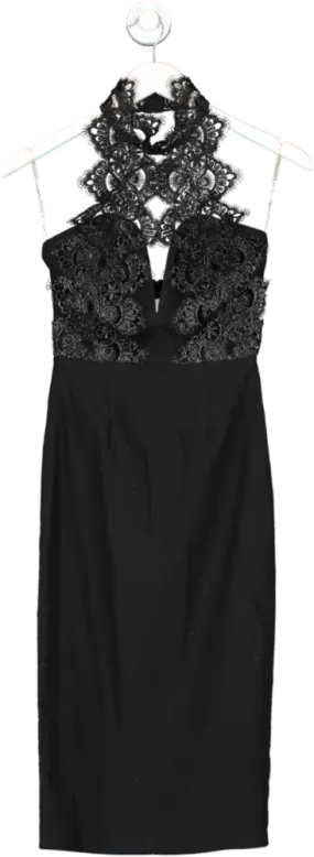 Rare Black High Neck Lace Midi Dress UK 8