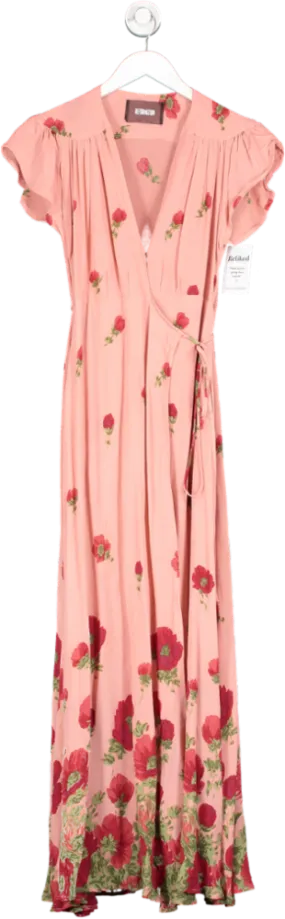 Reformation Pink Floral Print Wrap Maxi Dress UK XS/S