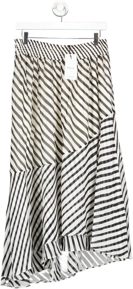 REISS White Dani Stripe Asymmetric Skirt UK 12