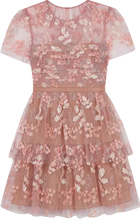 self portrait Pink Flower Mesh Tiered Mini Dress BNWT UK 6