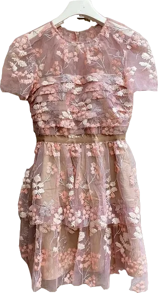 self portrait Pink Flower Mesh Tiered Mini Dress BNWT UK 6