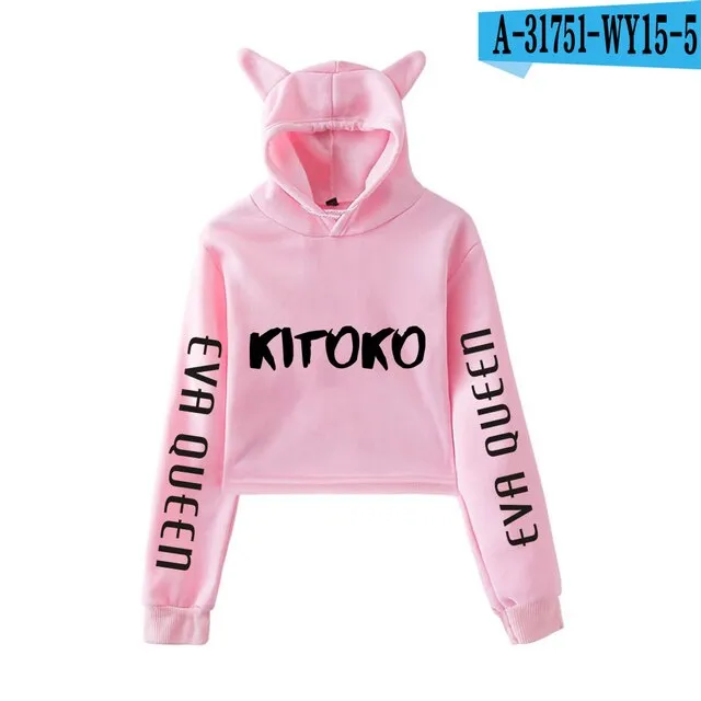 Trendy Fashion Eva Queen Cat Ear Hoodies For Teen Girls Print Stars Beautiful Sexy Short Hoodies Sweatshirts Slim Clothing