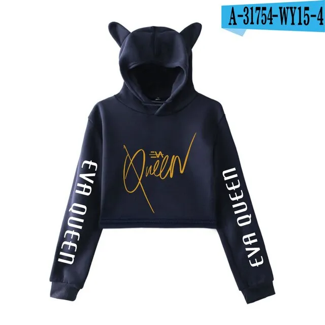 Trendy Fashion Eva Queen Cat Ear Hoodies For Teen Girls Print Stars Beautiful Sexy Short Hoodies Sweatshirts Slim Clothing