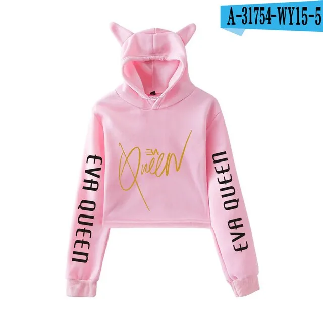 Trendy Fashion Eva Queen Cat Ear Hoodies For Teen Girls Print Stars Beautiful Sexy Short Hoodies Sweatshirts Slim Clothing