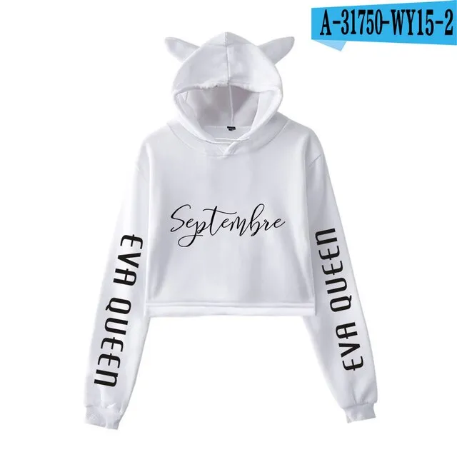 Trendy Fashion Eva Queen Cat Ear Hoodies For Teen Girls Print Stars Beautiful Sexy Short Hoodies Sweatshirts Slim Clothing