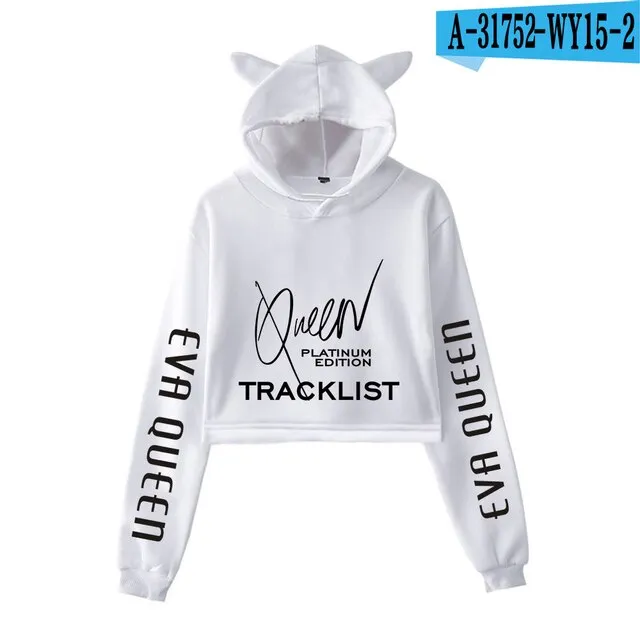 Trendy Fashion Eva Queen Cat Ear Hoodies For Teen Girls Print Stars Beautiful Sexy Short Hoodies Sweatshirts Slim Clothing