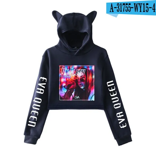 Trendy Fashion Eva Queen Cat Ear Hoodies For Teen Girls Print Stars Beautiful Sexy Short Hoodies Sweatshirts Slim Clothing