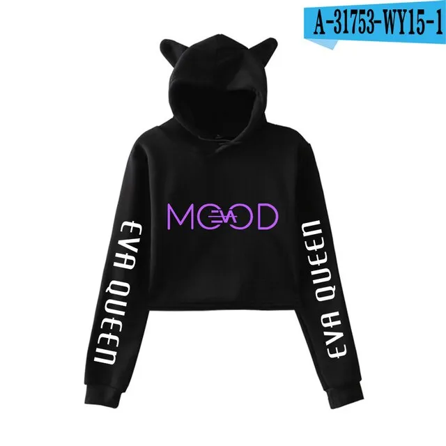 Trendy Fashion Eva Queen Cat Ear Hoodies For Teen Girls Print Stars Beautiful Sexy Short Hoodies Sweatshirts Slim Clothing