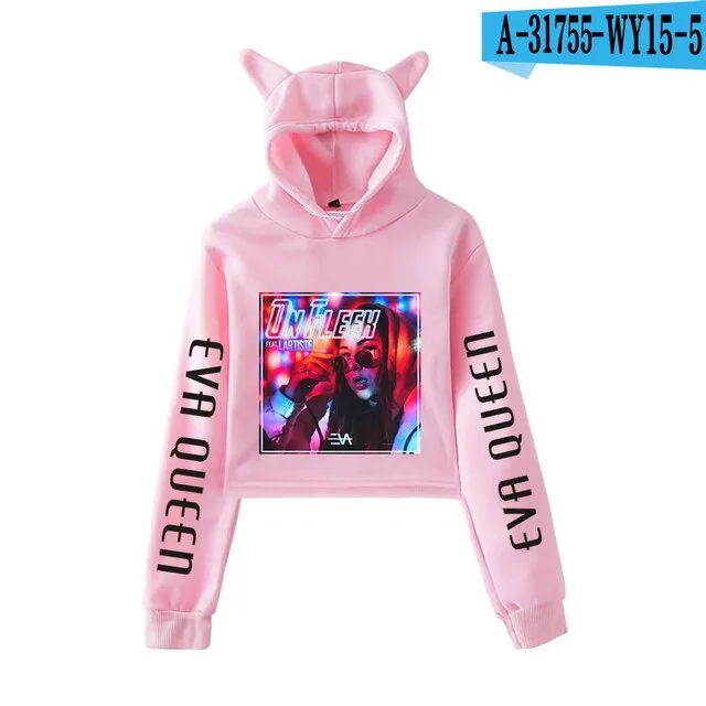 Trendy Fashion Eva Queen Cat Ear Hoodies For Teen Girls Print Stars Beautiful Sexy Short Hoodies Sweatshirts Slim Clothing