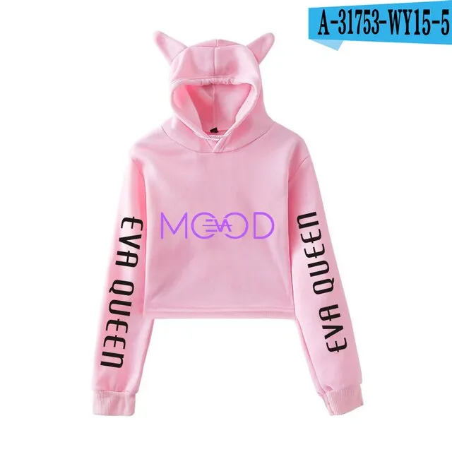 Trendy Fashion Eva Queen Cat Ear Hoodies For Teen Girls Print Stars Beautiful Sexy Short Hoodies Sweatshirts Slim Clothing