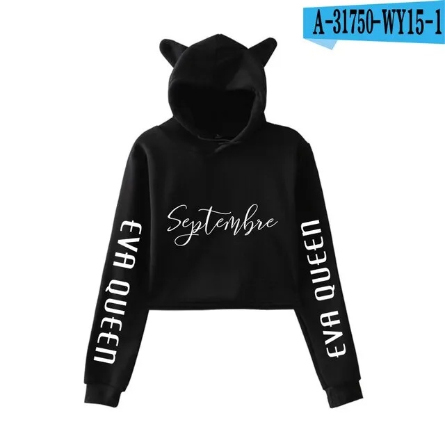 Trendy Fashion Eva Queen Cat Ear Hoodies For Teen Girls Print Stars Beautiful Sexy Short Hoodies Sweatshirts Slim Clothing