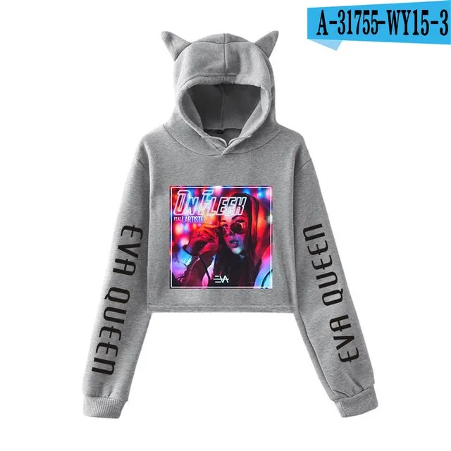 Trendy Fashion Eva Queen Cat Ear Hoodies For Teen Girls Print Stars Beautiful Sexy Short Hoodies Sweatshirts Slim Clothing