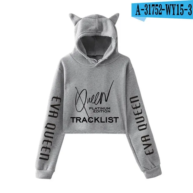 Trendy Fashion Eva Queen Cat Ear Hoodies For Teen Girls Print Stars Beautiful Sexy Short Hoodies Sweatshirts Slim Clothing