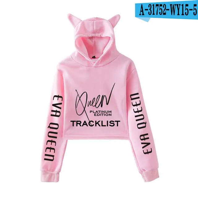 Trendy Fashion Eva Queen Cat Ear Hoodies For Teen Girls Print Stars Beautiful Sexy Short Hoodies Sweatshirts Slim Clothing