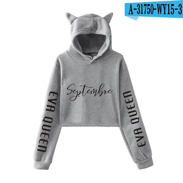 Trendy Fashion Eva Queen Cat Ear Hoodies For Teen Girls Print Stars Beautiful Sexy Short Hoodies Sweatshirts Slim Clothing